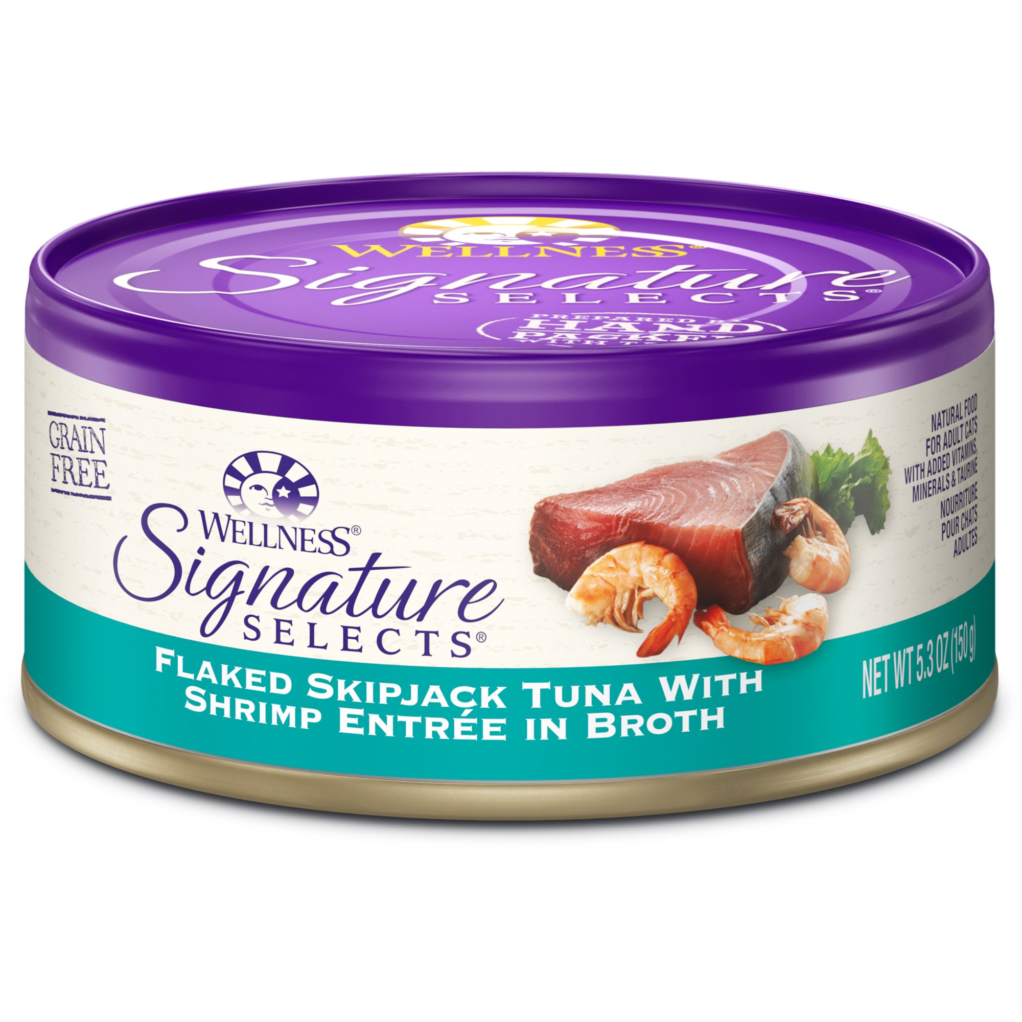 Wellness Signature Selects Natural Canned Grain Free Wet Cat Food, Flaked Tuna & Shrimp, 5.3-Ounce Can (Pack Of 24)
