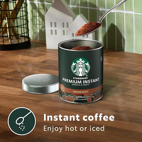 STARBUCKS PREMIUM INSTANT COFFEE, MEDIUM ROAST COFFEE, ARABICA BEANS, 3.17 OZ