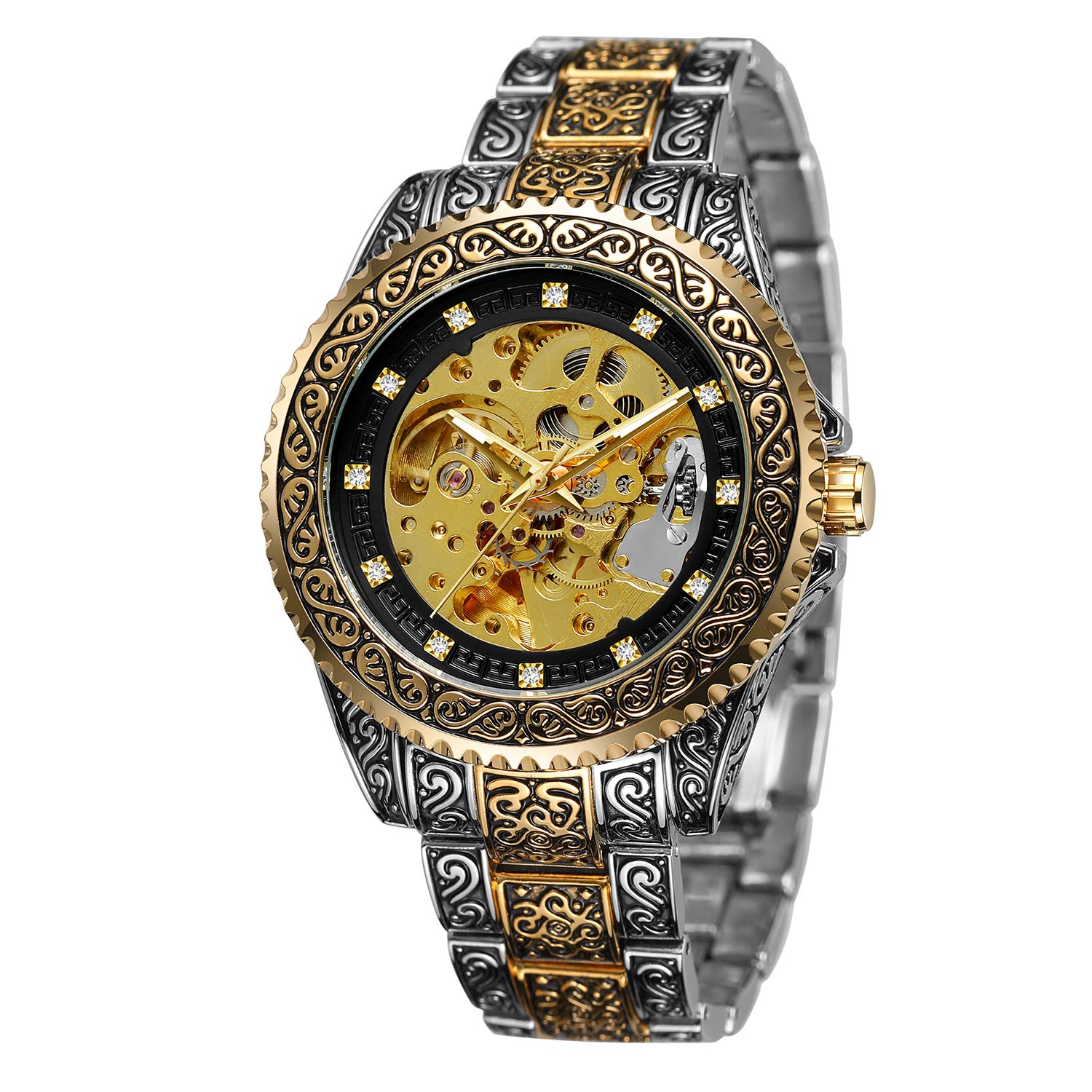 FORSINING Men's Carving Automatic Watch Waterproof Self Winding Stainless Steel Wrist Watch