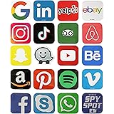 Spy Spot Set of 19 Social Media Video Travel Messaging Business Music Stickers Decals Water Resistant UV Resistant 3.35" x 3.