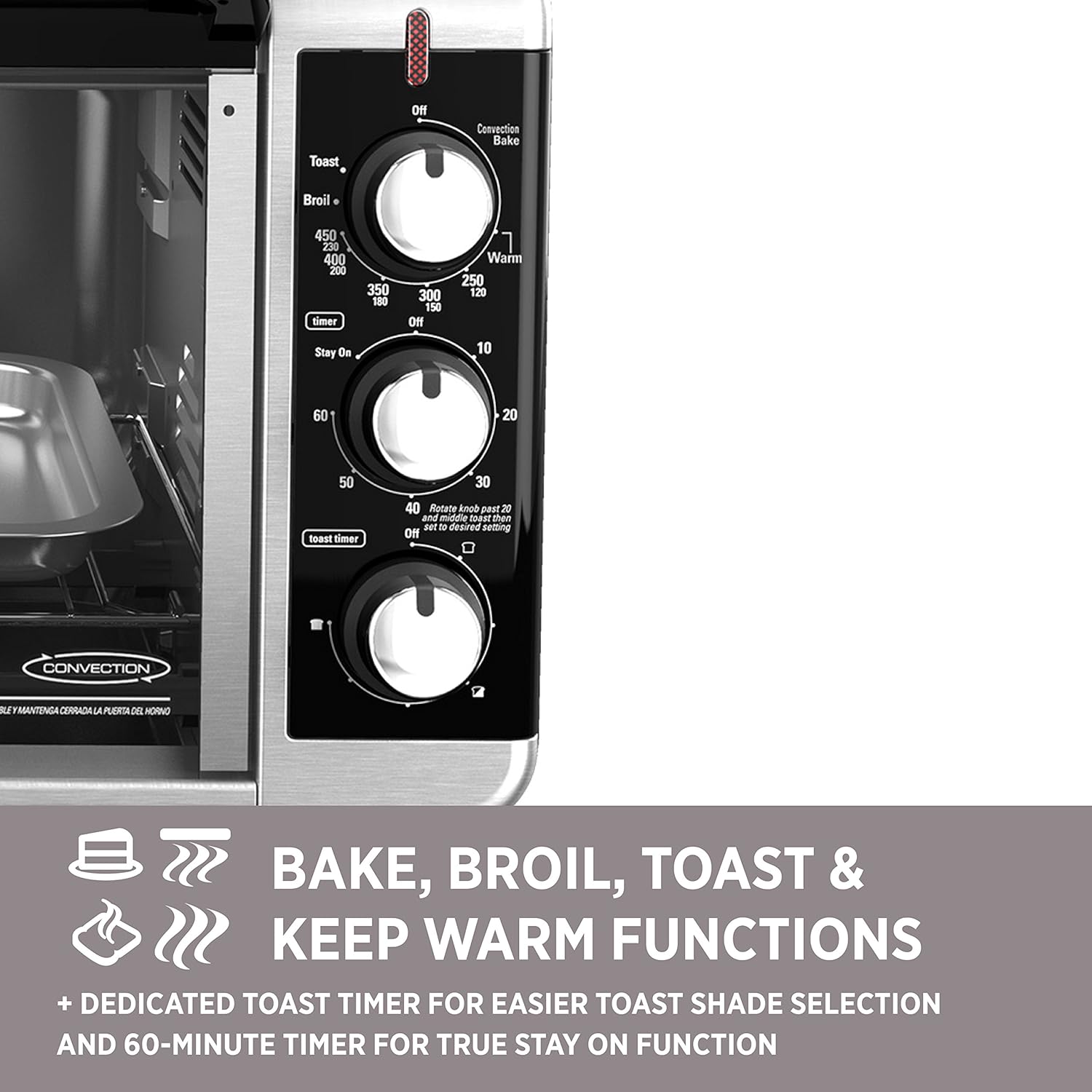 BLACK+DECKER TO3250XSB 8-Slice Extra Wide Convection Countertop Toaster Oven, Includes Bake Pan, Broil Rack & Toasting Rack, Stainless Steel/Black: Kitchen & Dining