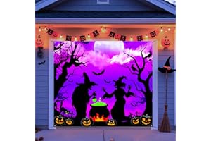 SNILOAW 7x8ft Halloween Garage Door Cover, Witch Garage Door Cover Hanging Witch Backdrop Banner Halloween Wall Decorations for Outdoor Indoor Single Garage Door Skins