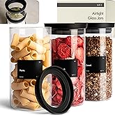 KIVY Airtight Glass Jars with Lids & Labels [3x 40oz] Stackable Glass storage jars with airtight lids - Glass Jars with airtight lid - Food Glass canisters with air tight lids - Pantry containers