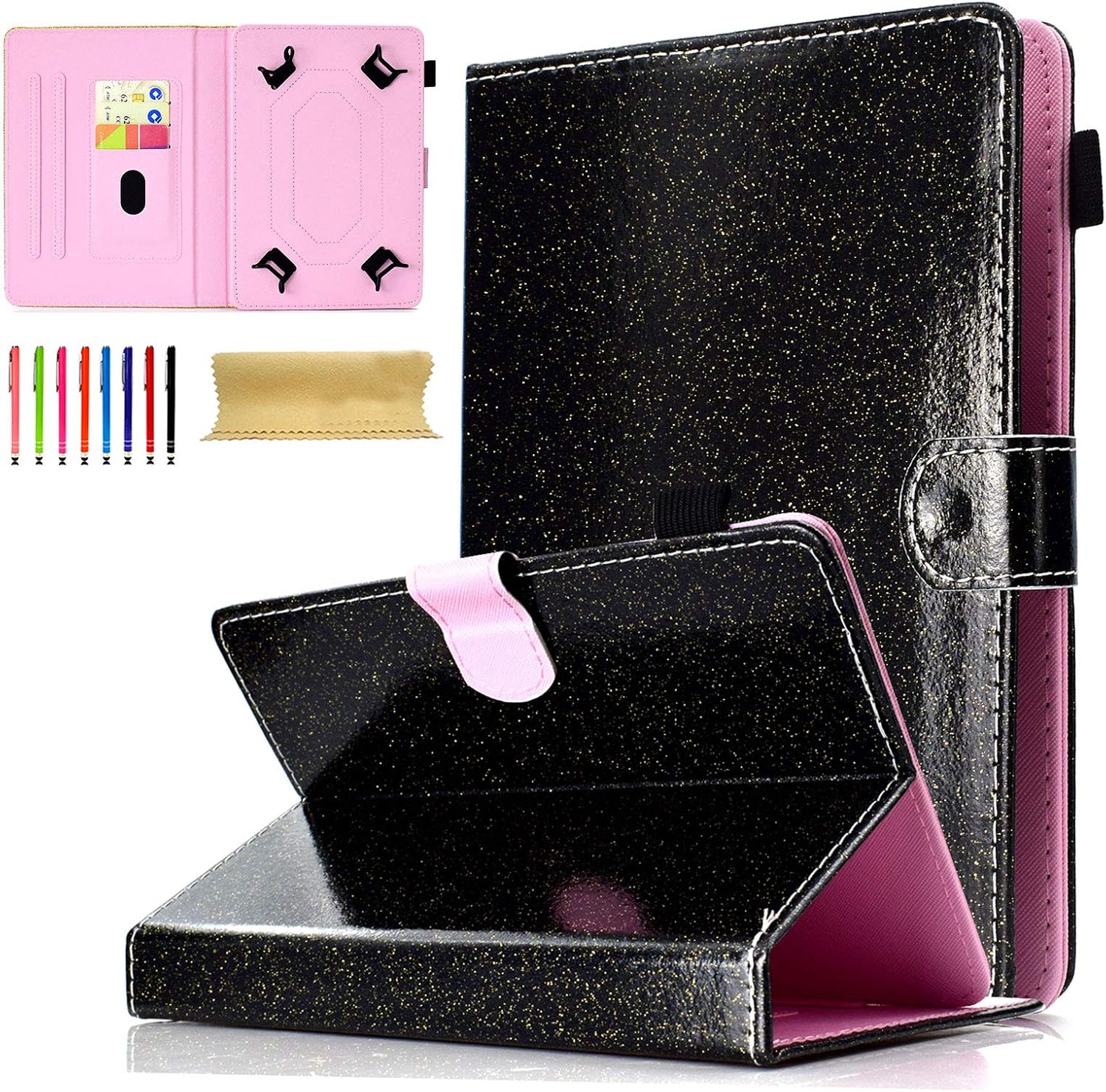 9.0-10.1 inch Universal Case, Dteck Glitter Synthetic Leather Case Cover for Apple iPad Air,New iPad 9.7 2017 2018, Samsung Galaxy Tab A 10.1/Tab E 9.6, RCA 10 Viking and More, Black