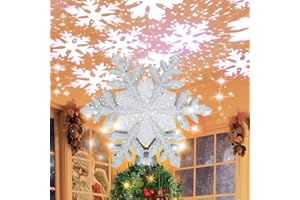 Christmas Tree Topper Xmas Tree Toppers Lighted with LED Lights Rotating Snowflake Tree Topper 3D Glitter Lighted Silver Chri