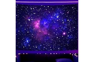 Simpkeely Blacklight Galaxy Tapestry, Blue Space Starry Sky Stars Night Universe Wall Hanging, UV Reactive Glow in the Dark P