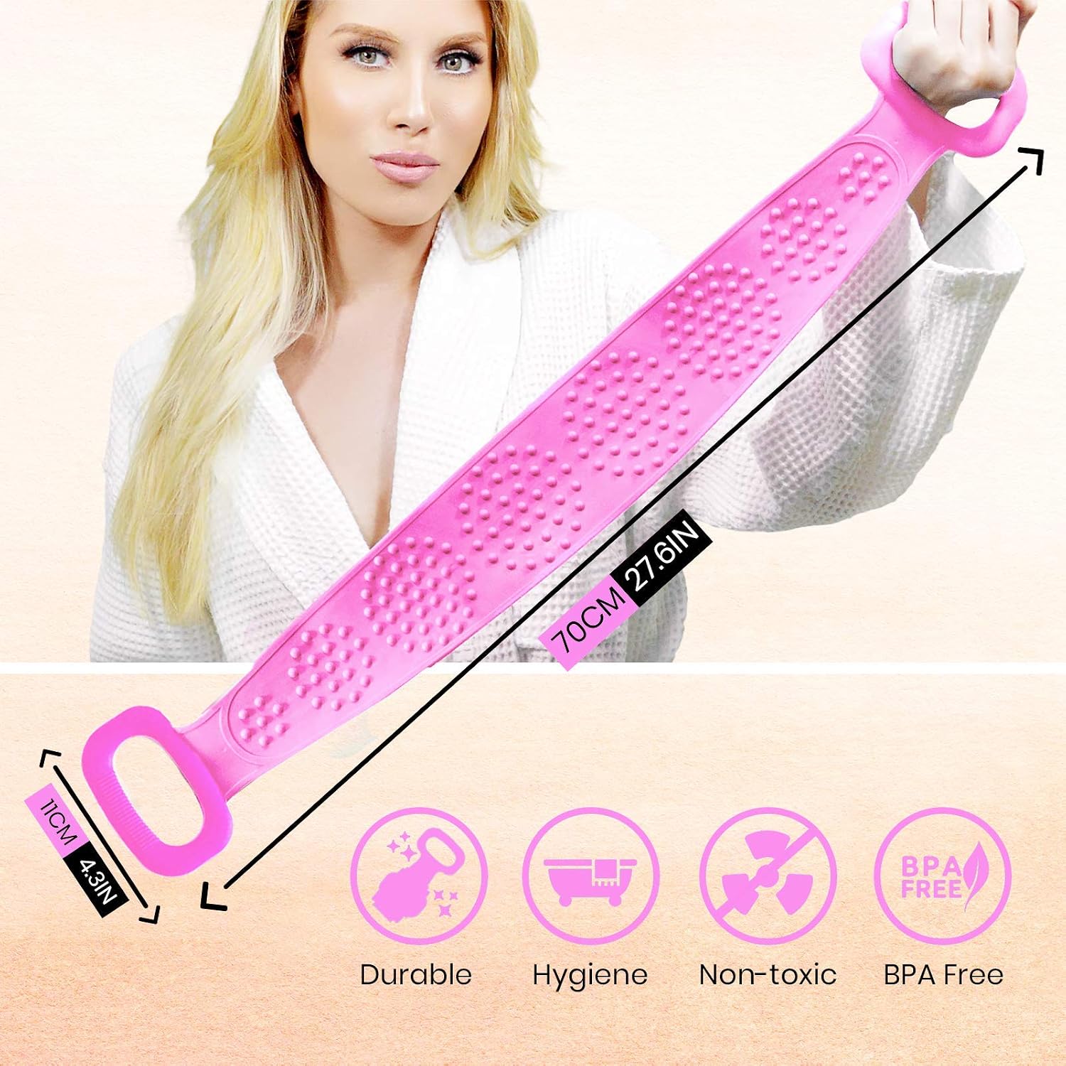 Wremedies for Easier Living Silicone Dual Sided Back Scrubber Body Wash Shower Exfoliating Deep Clean Massage Cleansing Pad Scrub Back Acne Bath Cleanser Ideal for Men and Women (Pink) - Image 5