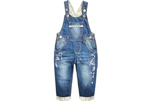 KIDSCOOL SPACE Baby Girls Denim Overalls, Elastic Waistband Inside Washed Stretchy Jeans Jumpsuit,Light Blue,6M