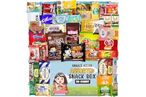 UNHA'S ASIAN SNACK BOX Korean snack box variety pack, 50 count individually wrapped, care package sampler with candy, cookies, chips, and treats, gift bundle for kids, students, adults, and snack lovers