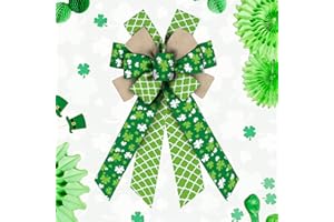 Hying Large St. Patrick's Day Bows for Wreath, Green Shamrock Wreath Bows Stripes Clovers Bows Irish Holiday Tree Bows Ornaments for Front Door Home Saint Patrick's Day Carnival Decorations