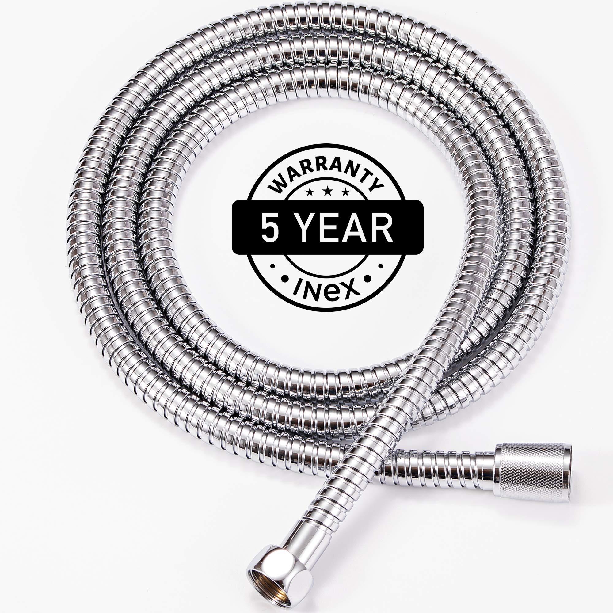 INEX Europa Stainless Steel Replacement Shower Hose, 175cm (69") Chrome, 2 Washers, G1/2 inch.