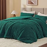 BEDELITE Fluffy King Size Comforter Set - Dark Green Fleece Soft Comforter for King Size Bed, Luxury Warm Bedding Set for Winter, Fuzzy Bed Set 3 Pieces (1 Comforter, 2 Pillowcases)