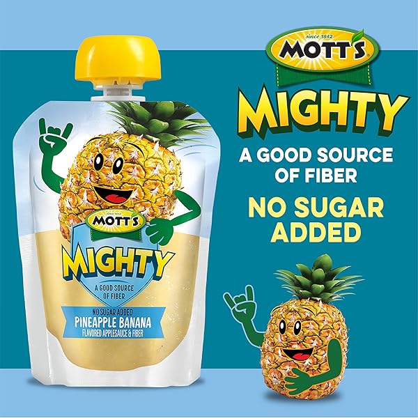 MOTT’S MIGHTY PINEAPPLE BANANA APPLESAUCE, 3.2 OZ CLEAR POUCHES, 48 COUNT (4 PACKS OF 12), NO SUGAR ADDED, GOOD SOURCE OF FIBER, SUPPORTS A HEALTHY DIGESTIVE SYSTEM, GLUTEN-FREE, KOSHER