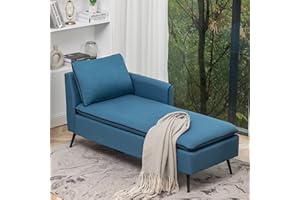 Awonde Chaise Lounge Indoor, 57" Upholstered Long Chaise Lounge Chair for Living Room Bedroom Office Chaise Lounge Sofa Recliner Sleeper Chair Blue (Left Armrest)