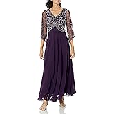 J Kara Women's 3/4 Sleeve Geo Beaded Gown