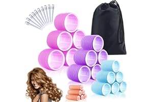 DAFENG 34Pcs Hair Roller Set with Clips, Self-Grip Hair Rollers for Volume, Salon Hairdressing Curlers and DIY Hairstyles, 4 Sizes Rollers Hair Curlers in a Storage Bag