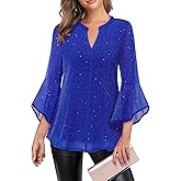 VALOLIA Women's 3/4 Sleeve Dressy Blouses Shirts Casual Loose Fit Mesh Layered Flowy Tunic Tops