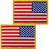 2 Pack Tactical Patches of Reverse USA Flag Patch American Flag Patch US United States of America Military Army Police Sheriff Uniform Patch Gold Border Hook &amp; Loop Back Reverse American Flag 2" x 3"