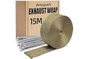 Arespark Exhaust Header Wrap, 2in x 50ft Titanium Heat Shield Tape with Stainless Steel Zip Ties 12pcs for Car Motorcycle Exh