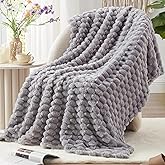 EXQ Home Fleece Throw Blanket for Couch and Bed, 3D Imitation Large Turtle Shell Jacquard Decorative Blankets, Plush Lightweight Fuzzy Flannel Blanket Suitable for All Seasons (50"×60",Light Grey)