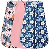 BSTOPPT 3 Pack Baby Sleep Sack 100% Rayon Cotton Baby Sleeping Bag 2-Way Zipper Toddler Wearable Blankets TOG 0.3. (Gerbera&Tulips&Pink, 6-12 Months)