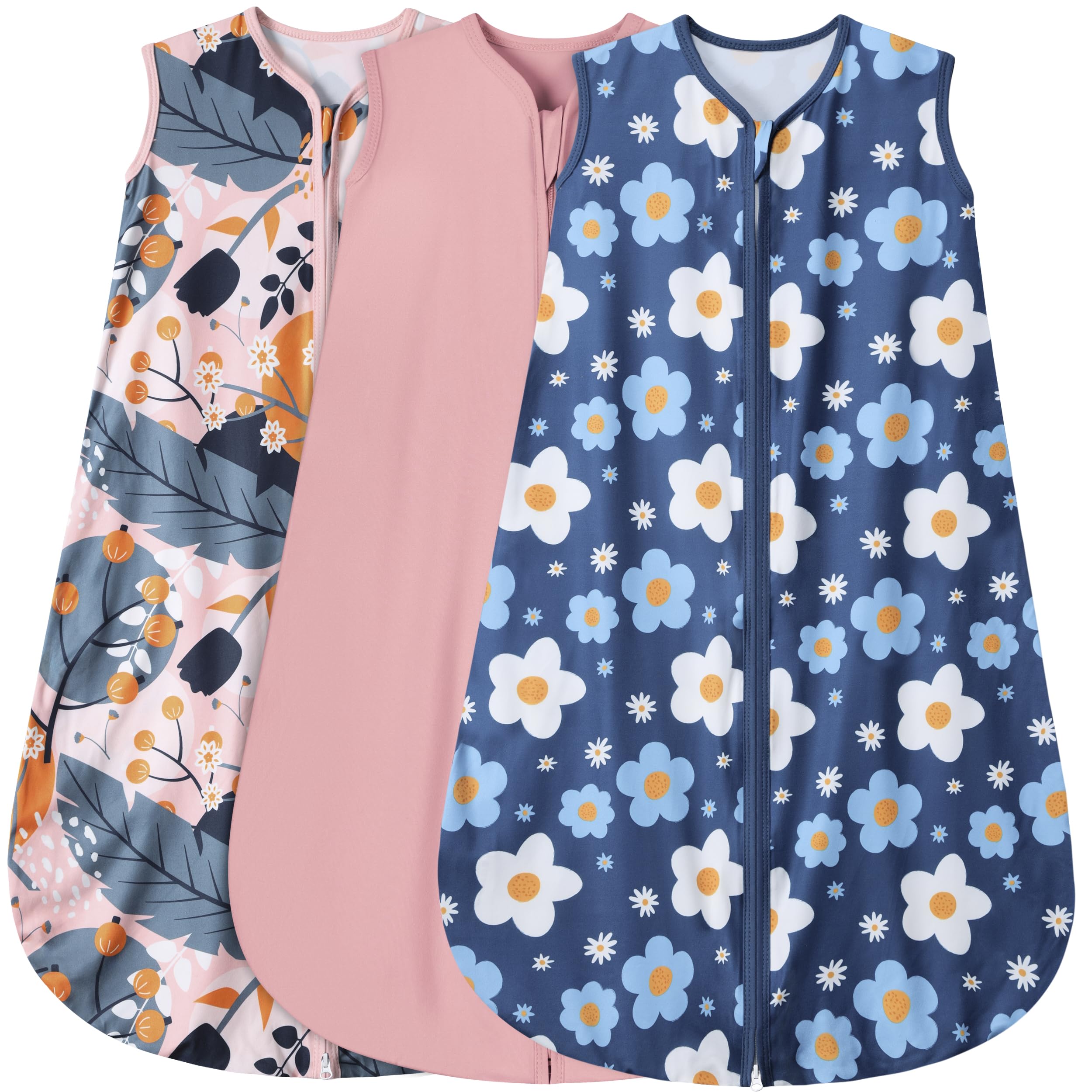 Photo 1 of BSTOPPT 3 Pack Baby Sleep Sack 100% Rayon Cotton Baby Sleeping Bag 2-Way Zipper Toddler Wearable Blankets TOG 0.3. (Gerbera&Tulips&Pink, 12-18 Months)