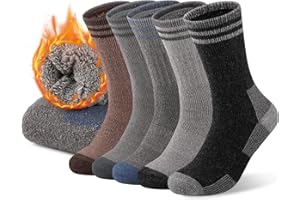 COOVAN Mens Merino Wool Crew Socks Thermal Warm Winter Socks Soft Cozy Boot Socks for Cold Weather Work Hiking 5 Pairs
