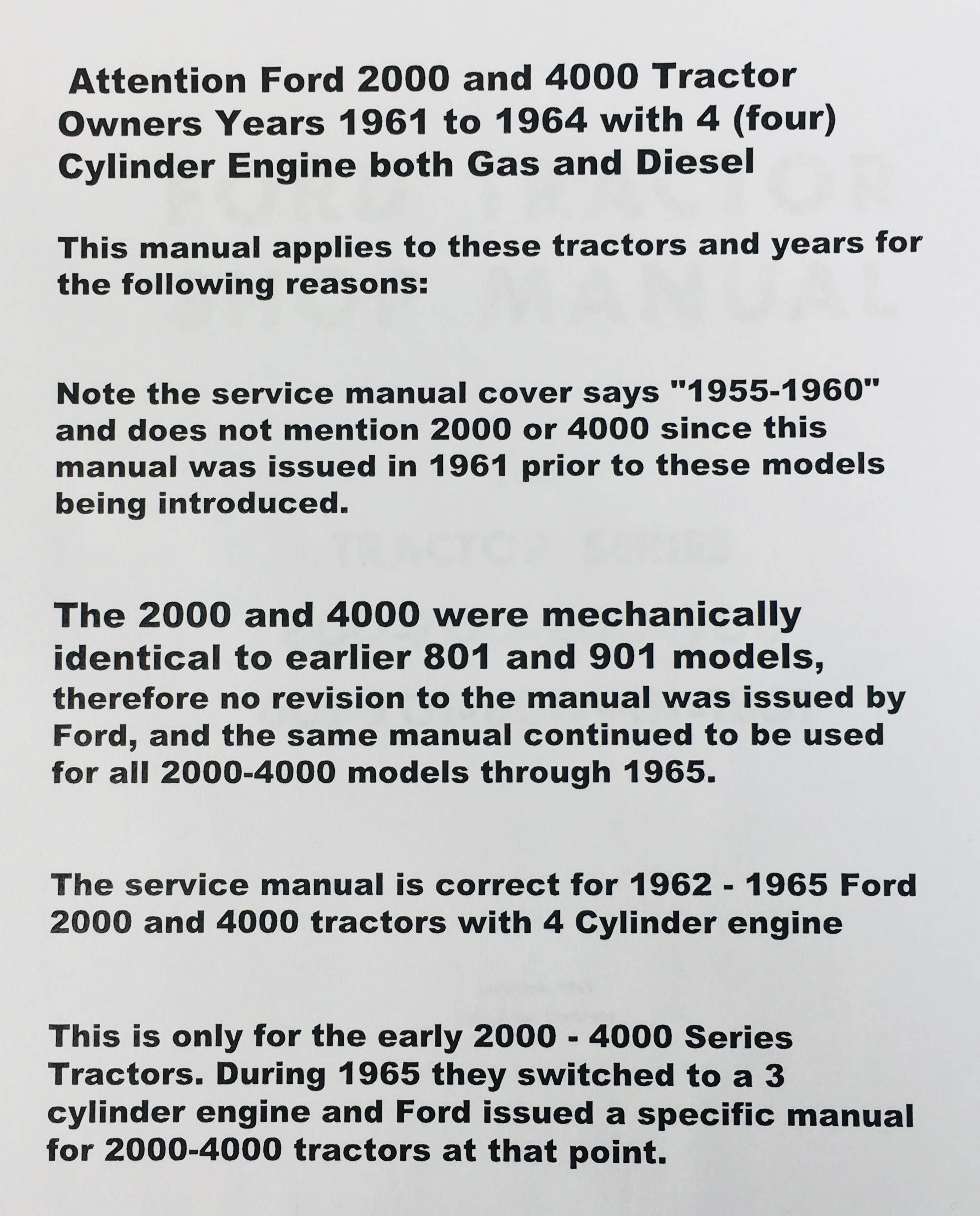 1955 1956 1957 1958 1959 1960 FORD TRACTOR REPAIR SHOP SERVICE MANUAL  MODELS: any combination:600 series:, 601 series, 700 series, 800 series,  900 Series, ...
