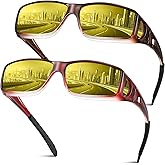 Fanshen Polarized Night Driving Glasses, HD Anti Glare UV Protection Fit Over Night Vision Glasses for Men Women (Borwn & Red)