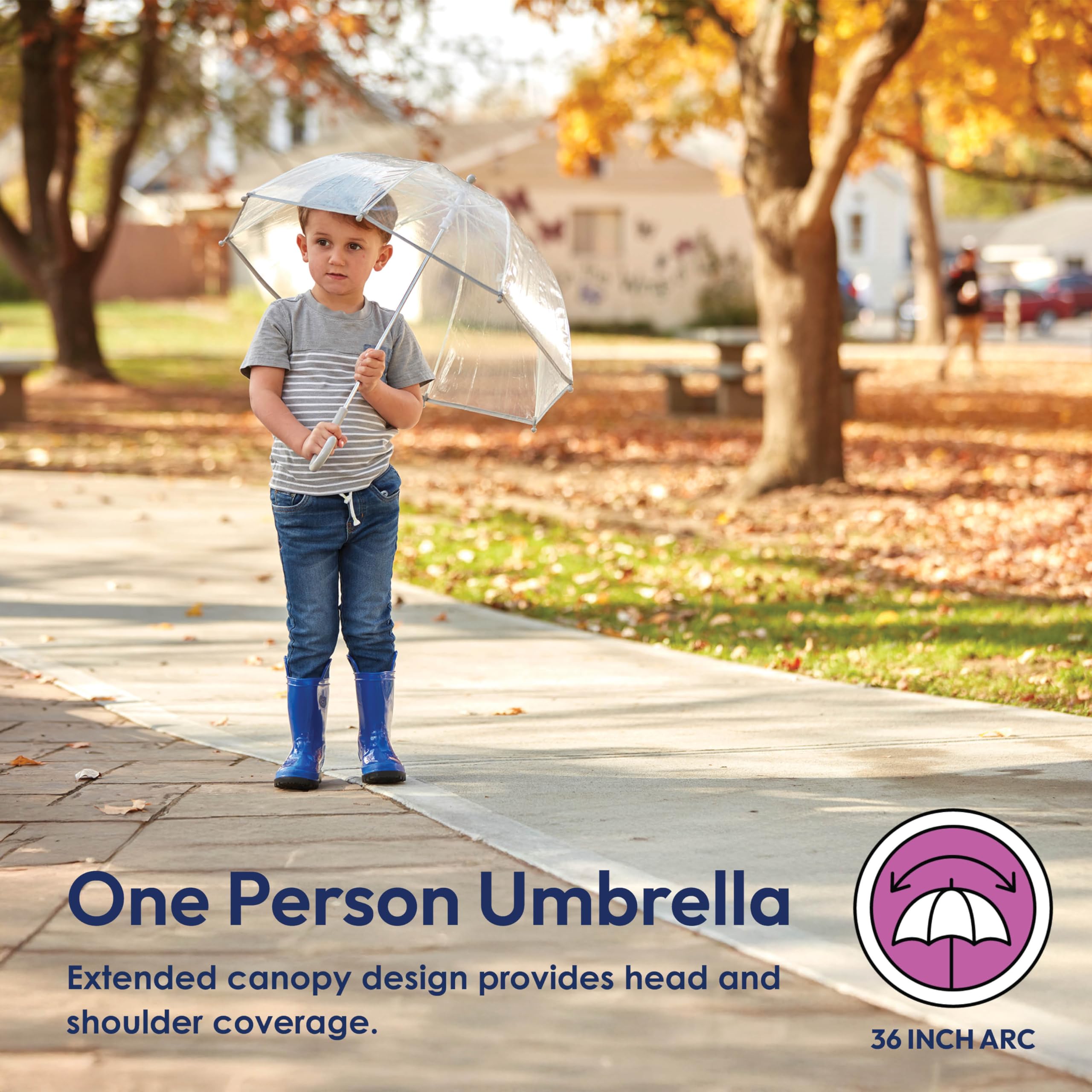 The Weather Station Children's Dome Bubble Rain Umbrella, Kids, Clear, Fiberglass Frame, Windproof, Lightweight, Stick, Full 36 Inch Arc