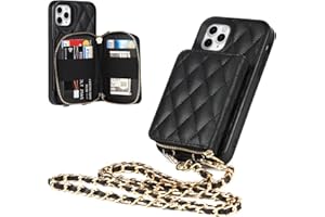 ShunJieTech for iPhone 11 Pro Max Case,for iPhone 11promax Wallet Case with Card Holder,Crossbody Chain Purse Wrist Handbag Strap Leather Cover Case [Card Slots][Coin Zipper Pocket](6.5")-Black