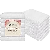 STF Linen (Pack of 12 White Bath Towels Bulk 20x40 Inches -100% Cotton Economy Cheap Bath Towels for Commercial Uses, Gym, Salon, Spa & Hair - Quick Drying -Bath Towel Sets Bulk