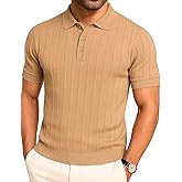 Arber Men's Textured Knit 100% Cotton Polo Shirt, Breathable Lightweight Summer Short Sleeve Tee