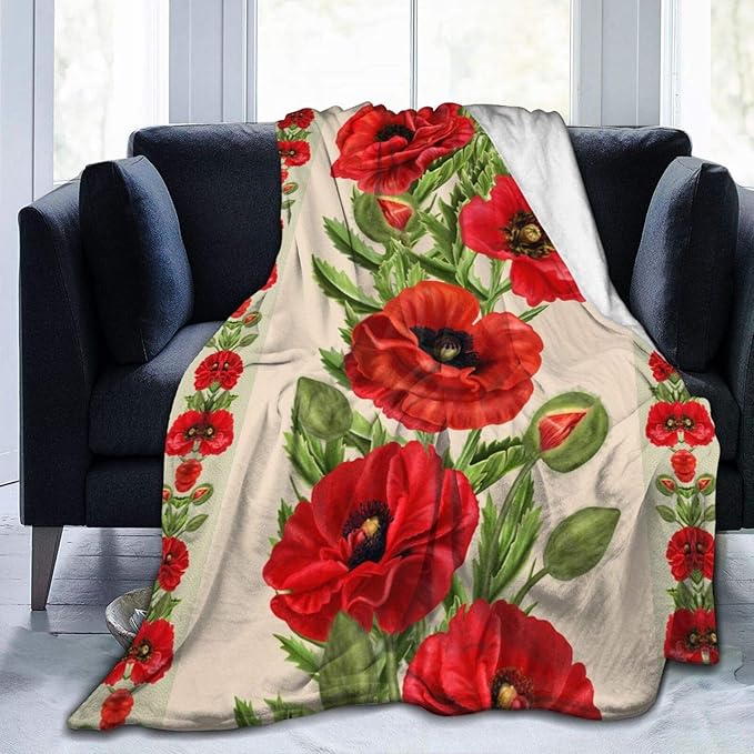 Red Flower Poppy Soft Throw Blanket All Season Microplush Warm Blankets