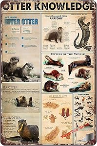 YuanTao Otter Knowledge North American River Otter Anatomy of Otter Funny Tin Sign Bar Pub Diner Cafe Wall Decor Home Decor Art Poster Retro Vintage 8x12 Inches