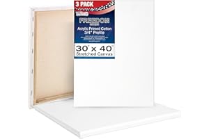 U.S. Art Supply 30 x 40 inch Stretched Canvas 12-Ounce Triple Primed, 3-Pack - Professional Artist Quality White Blank 3/4" Profile, 100% Cotton, Heavy-Weight Gesso - Acrylic Pouring, Oil Painting