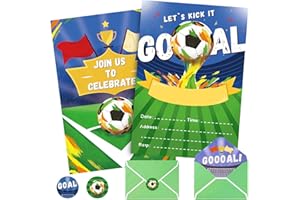 WERNNSAI Soccer Birthday Party Invitations for Boys - 24 Pack Sports Themed Party Decorations Supplies Birthday Invite Cards 