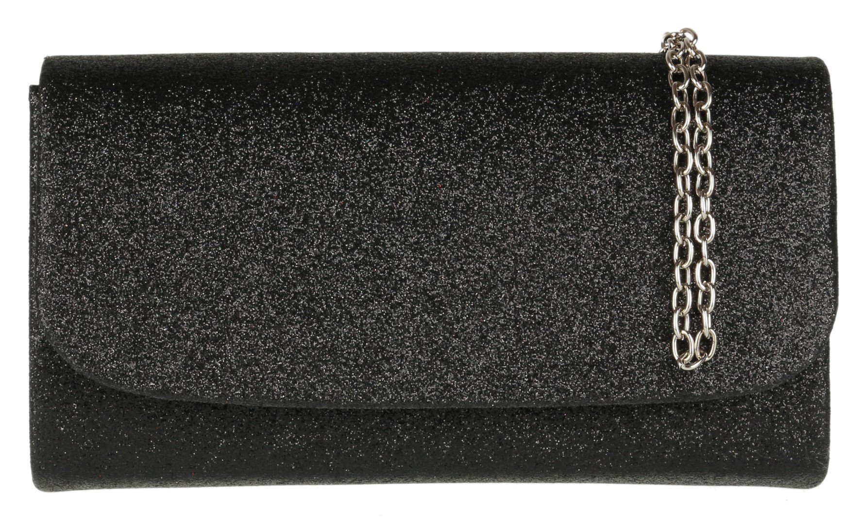 Girly Handbags Womens Glitter Plain Clutch Bag Black