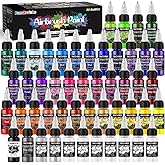 FansArriche Airbrush Paint, 44 Colors with 6 Thinners Acrylic Air Brush Paint Set, Ready to Spray Water-Based Opaque & Neon & Iridescent Acrylic Paint for Beginners, Artists, 20 ml/Bottle