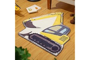 Tinideya 30 Inch Kids Excavator Bedroom Rug, Hand Tufted Boys Nonslip Bathroom Mat, Decorative Construction Trucks Play Area Rug, Cute Soft Fluffy Mat for Bathroom, Bedroom, Nursery Decor