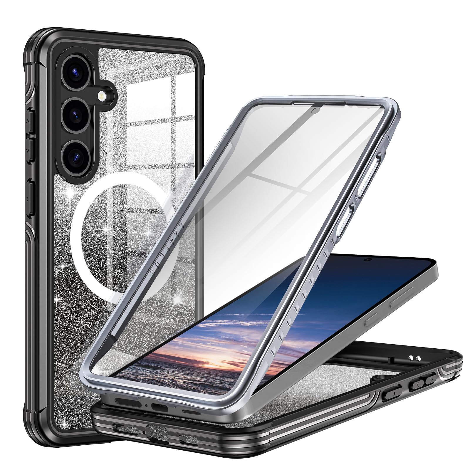 Hekodonk for Samsung Galaxy S23 Case Glitter,Compatible with MagSafe[Built-in Tempered Glass Screen Protector & Camera Lens Protection] Full Body Shockproof Protective Bling Phone Case,Black
