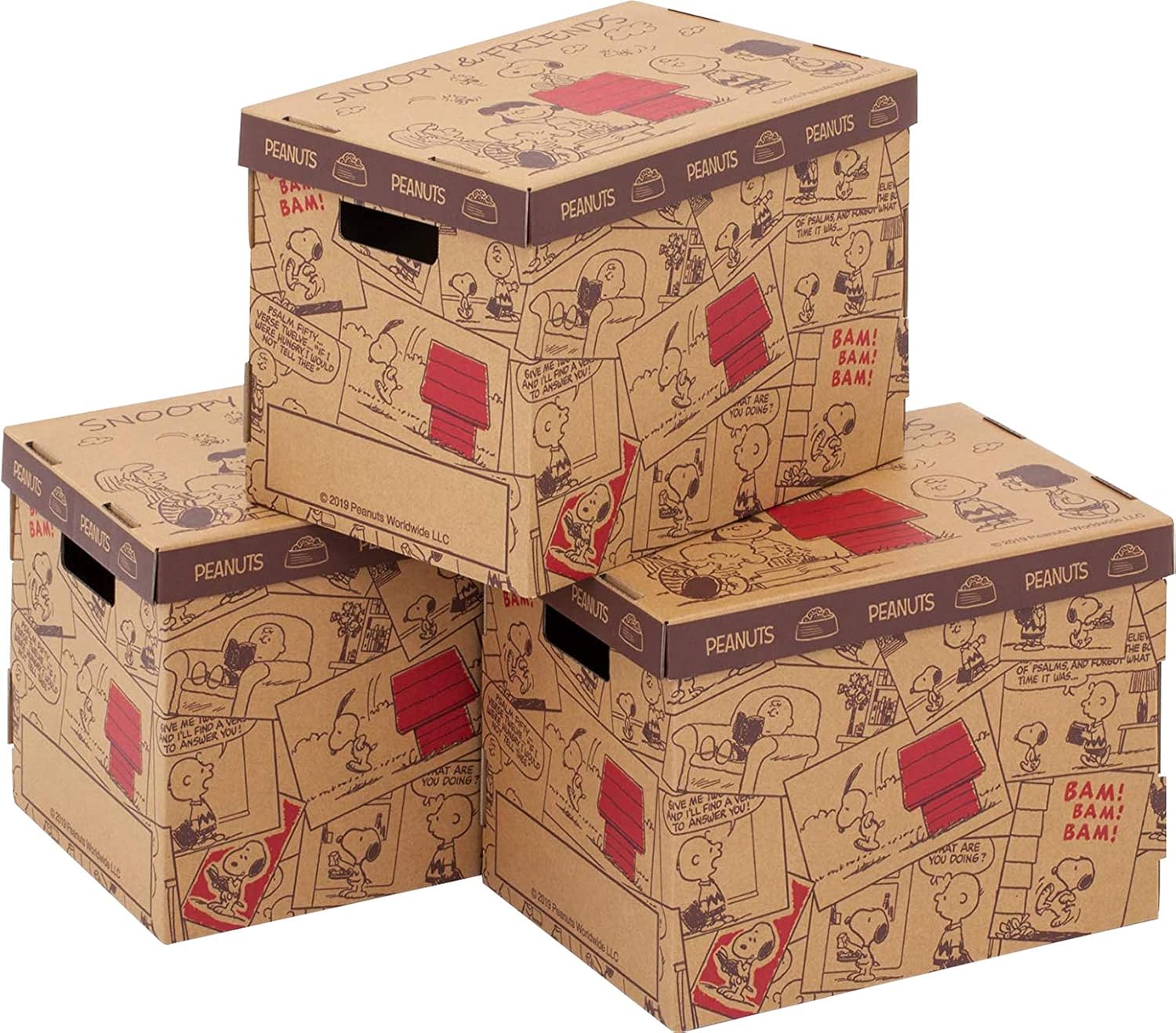 Amazon Co Jp アストロ スヌーピー 収納ボックス 3個組 変形 女性誌サイズ 対応 日本製 段ボール 書類 収納ケース 組み立て式 メモ欄あり 底板 フタ付き 900 31 ホーム キッチン