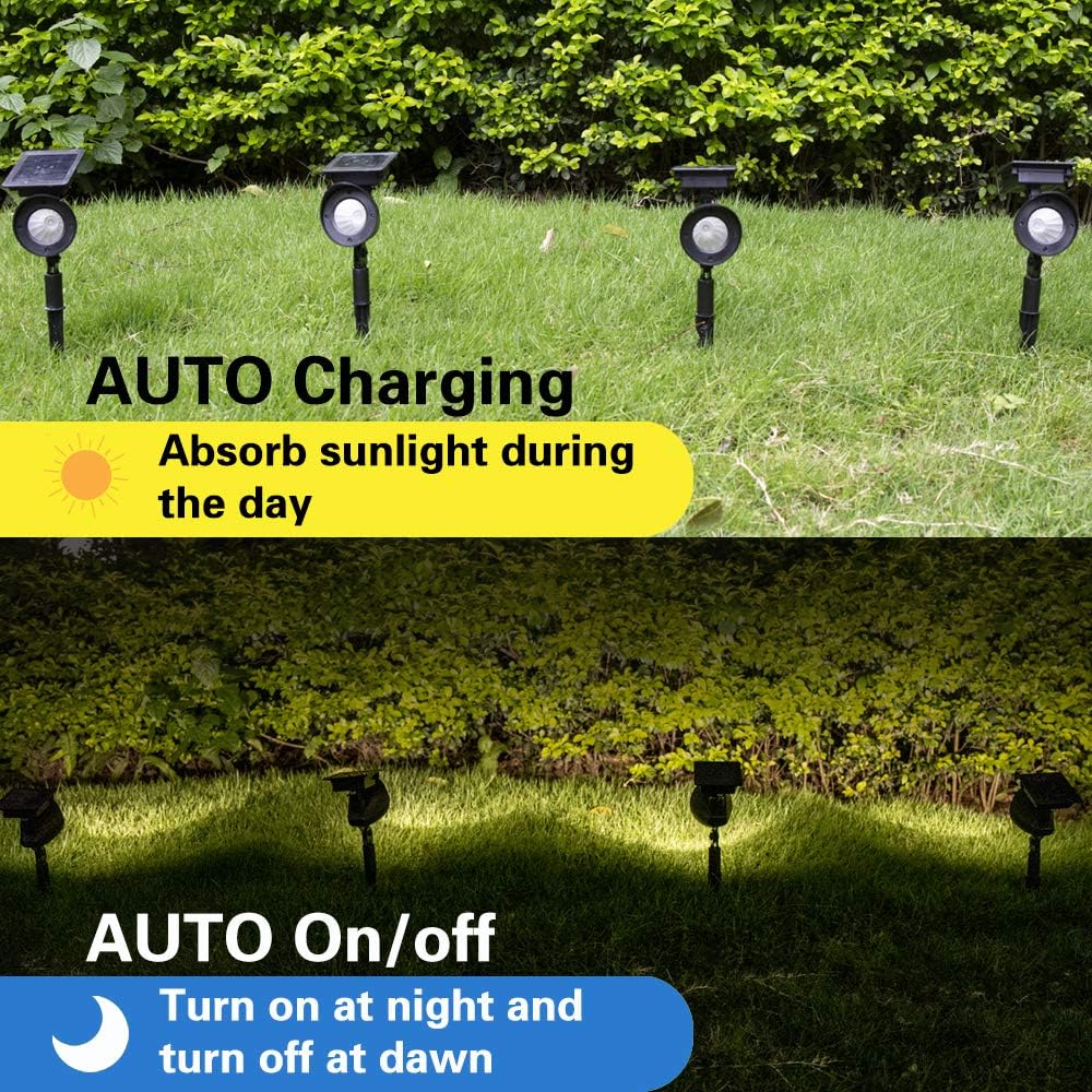Solar Landscape Spotlights, Brightown Waterproof Adjustable Outdoor Led Spot Lights Wireless Automatic Landscaping Light for Yard Driveway Garden Pathway Lawn Walkway Pool Patio Pack of 2 - - 