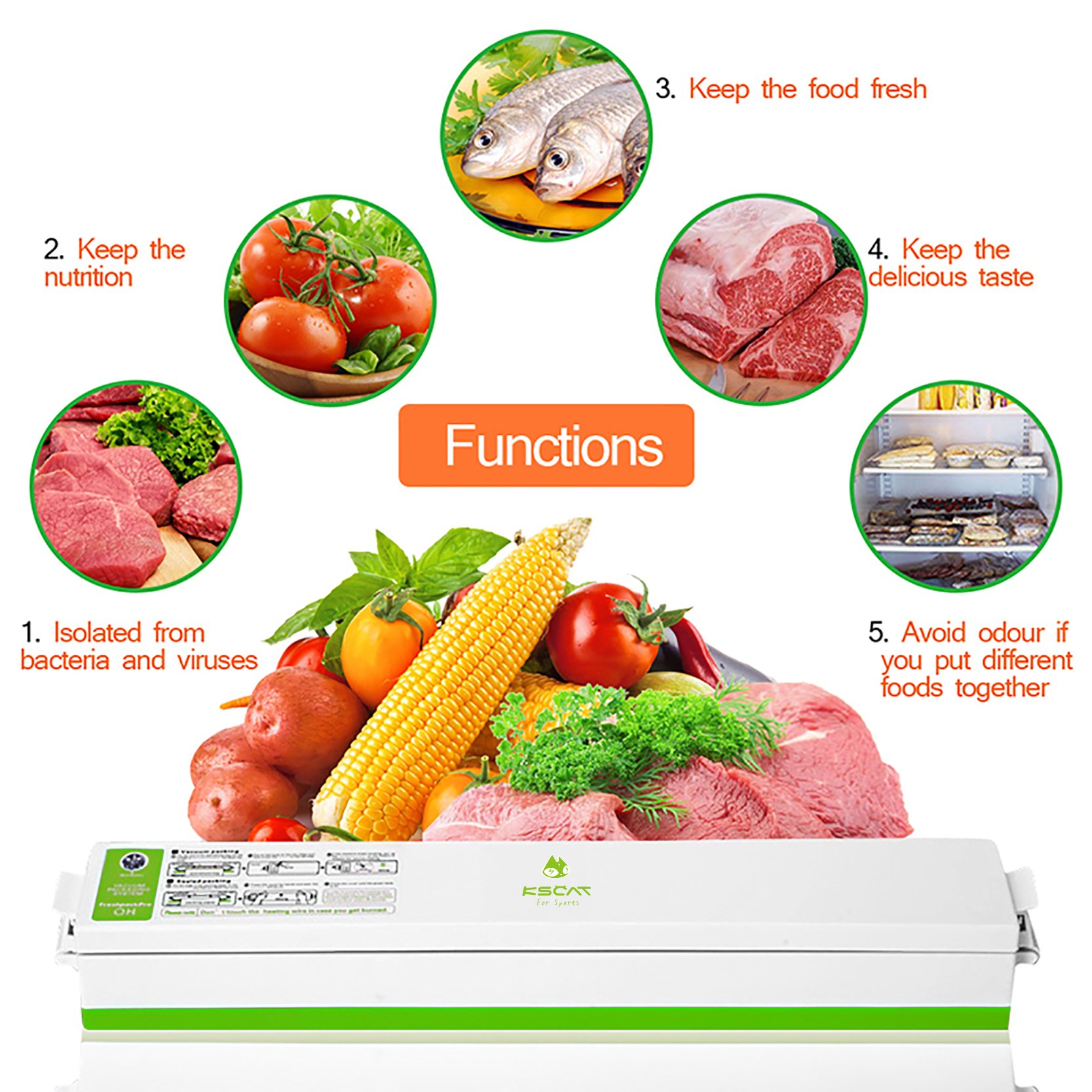 KSCAT Mini Vacuum Sealer, Automatical Vacuum Sealer Best Food Saver and Storage, Including 15 Pcs Vacuum Bags for free, with 2 Vacuum Sealer Rolls