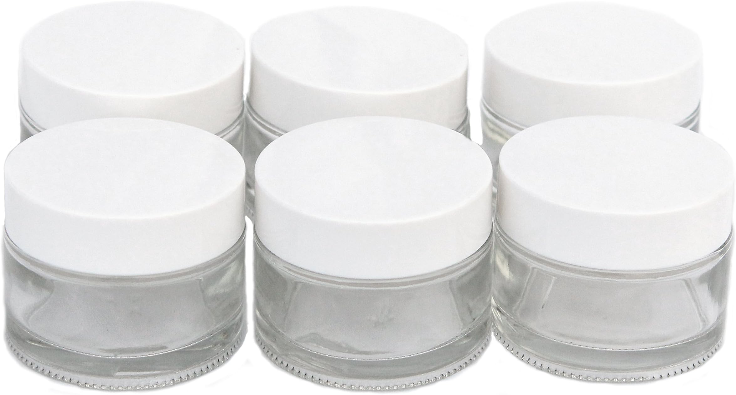 Set of 6 50 ml Cream Salve and Lotion Glass Jars With Plastic Caps