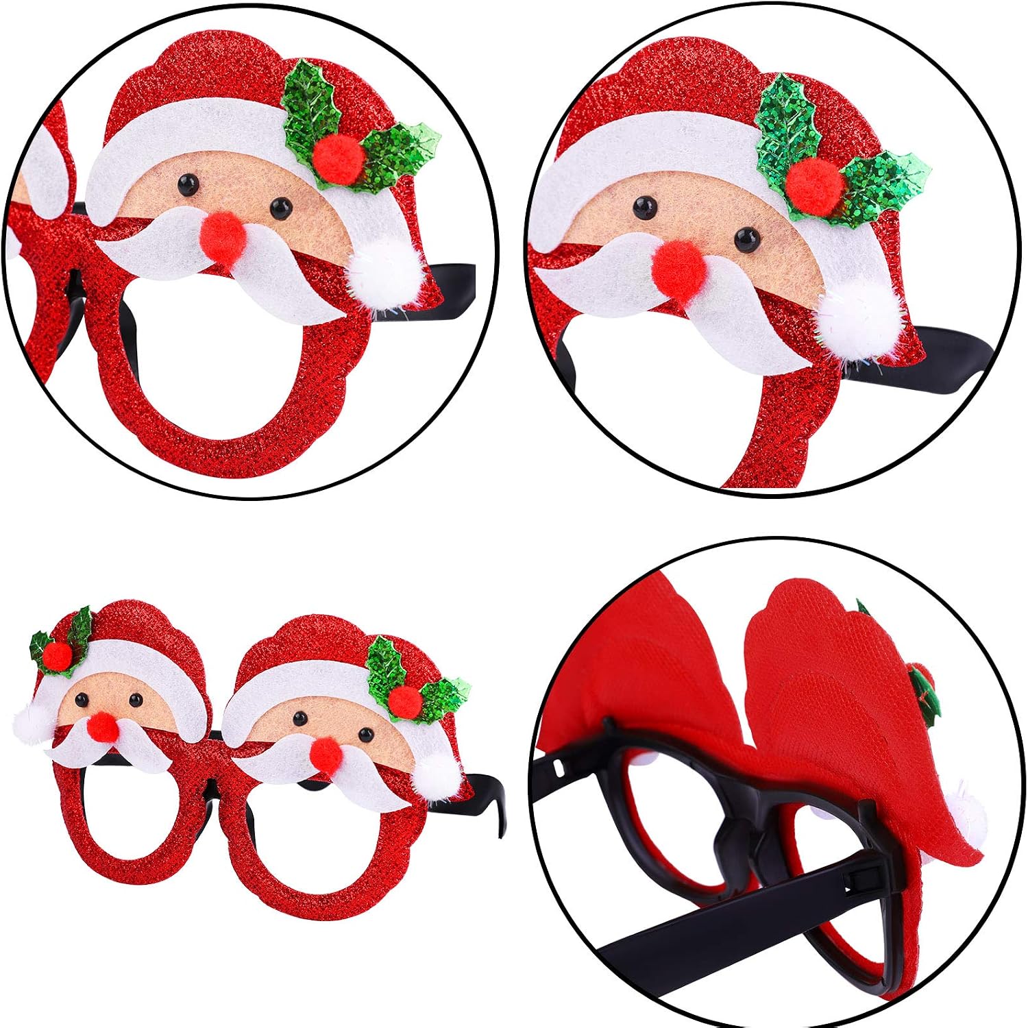 ANECO 24 Pack Christmas Costume Accessory Glasses Frames Christmas Glitter Party Glasses Ornaments Santa Snowman Glasses Creative Funny Eyewear for Christmas Party - Image 4
