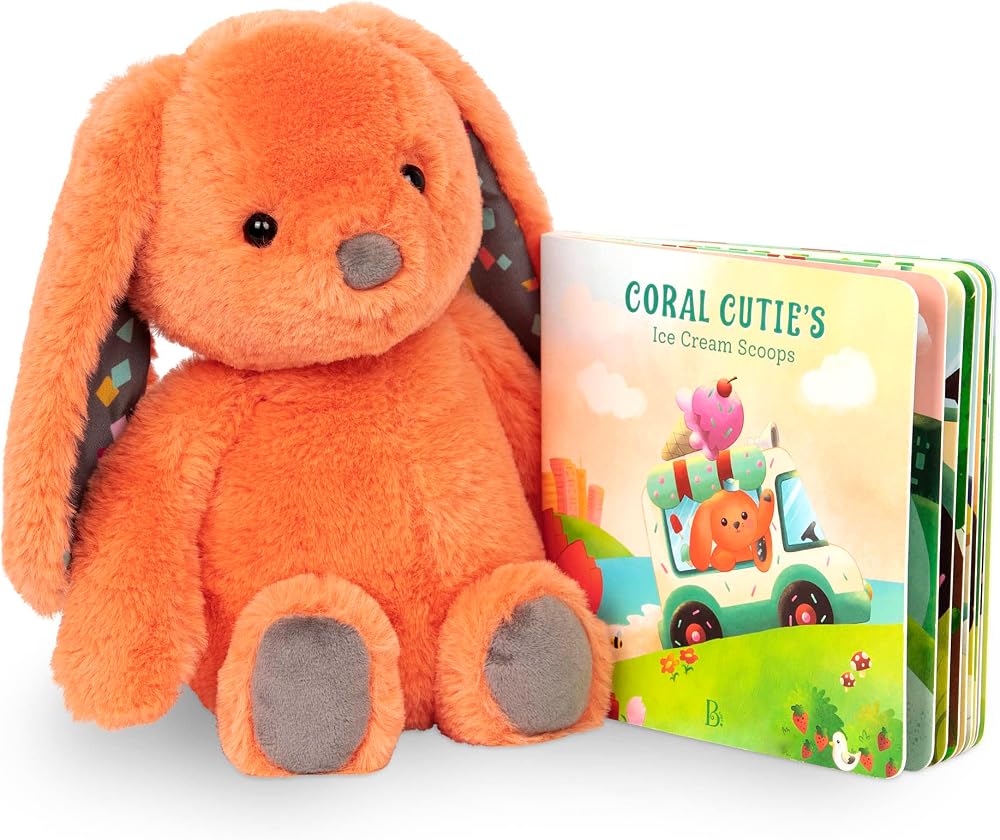 B. toys Coral Cutie Stuffed Bunny and Board Book Playset 12 Inch Plush