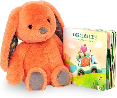 B. toys Coral Cutie Stuffed Bunny and Board Book Playset 12 Inch Plush