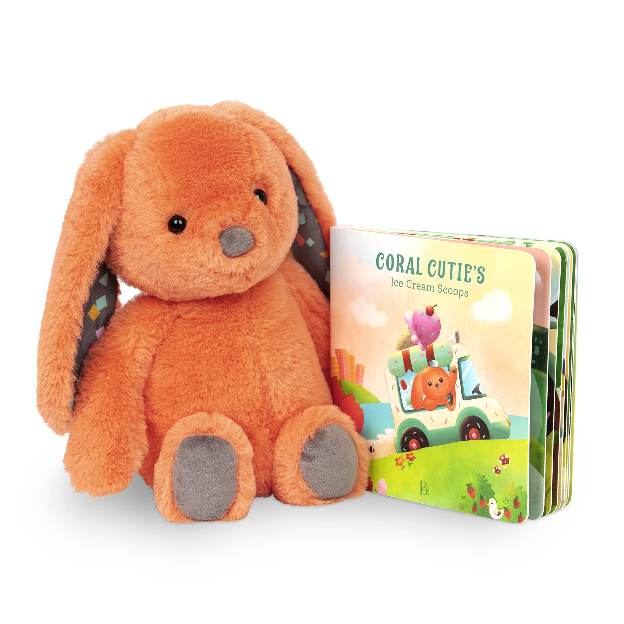 B. toys – 12-Inch Plush Bunny + Board Book Playset – Stuffed Animal – Baby Playset – Toys for Babies – Happy Hues – Coral Cutie – 0+ Months