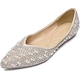 Women's Rhinestone Flats Fashion Pointed Toe Pearl Diamond Low Heel Dress Wedding Flats Work Business Dance Ballet Flats